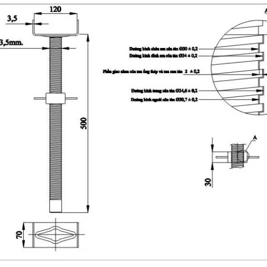 Cây Kích U D34L=500, D38L=500